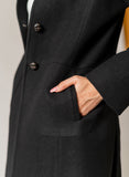 Plain Black, Woolen Fleece, Women's Long Coat