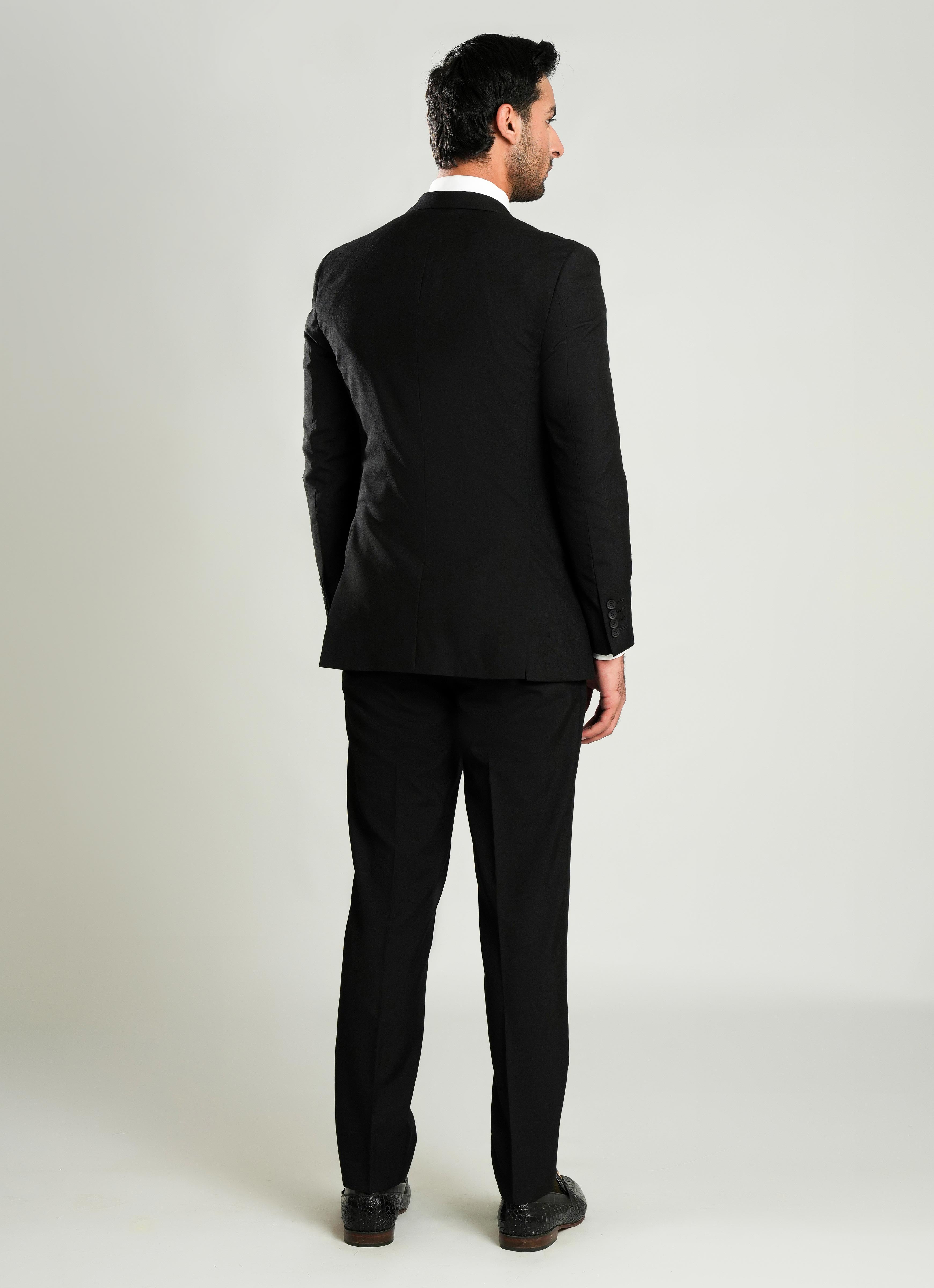 Black Plain 3 Piece Suit - Tropical Classic Poly Wool – Lawrencepur