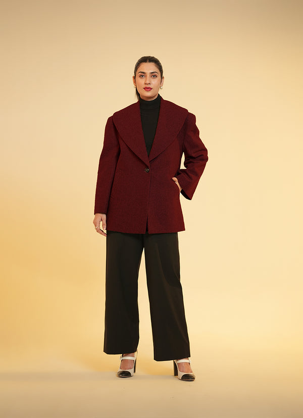 Ladies Jacket Wide Shawl Collar Dark Maroon Plain