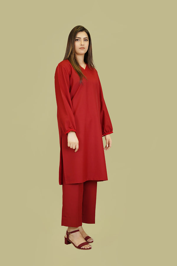 Women's Lyla Stitched Winter Two Piece Suit - Red Plain