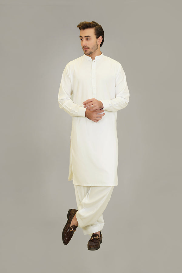 Shalwar Kameez - Sharda Off White Plain