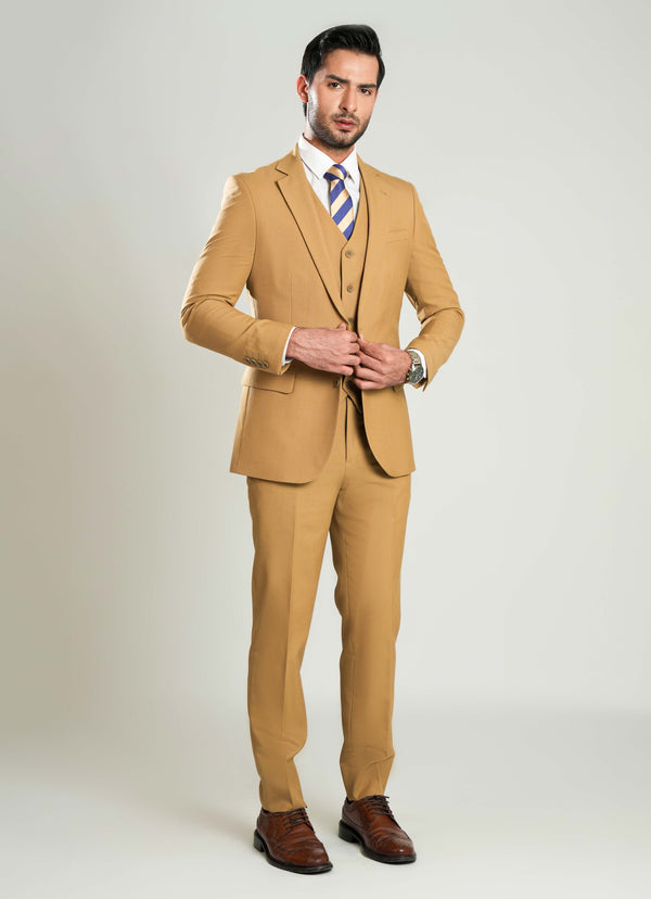 Brown Plain  3 Piece Suit - Tropical Classic Poly Wool