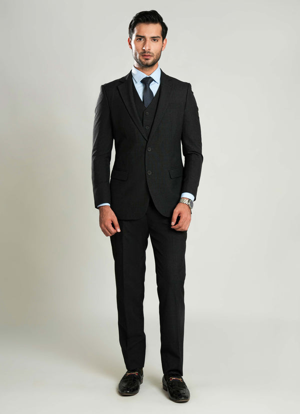 Grey Plain  3 Piece Suit - Tropical Classic Poly Wool