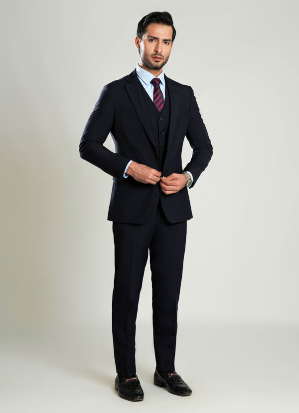 Blue Plain  3 Piece Suit - Tropical Classic Poly Wool