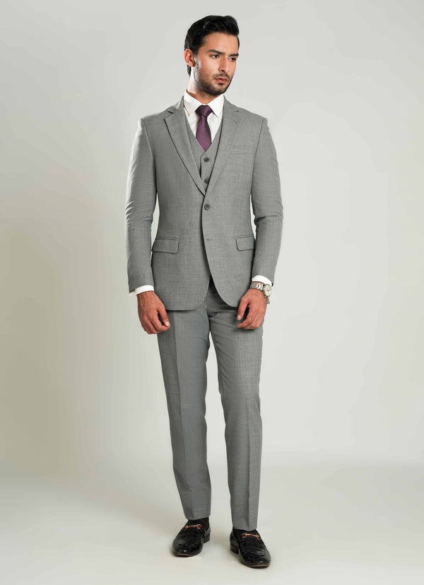 Grey Plain  3 Piece Suit - Tropical Classic Poly Wool
