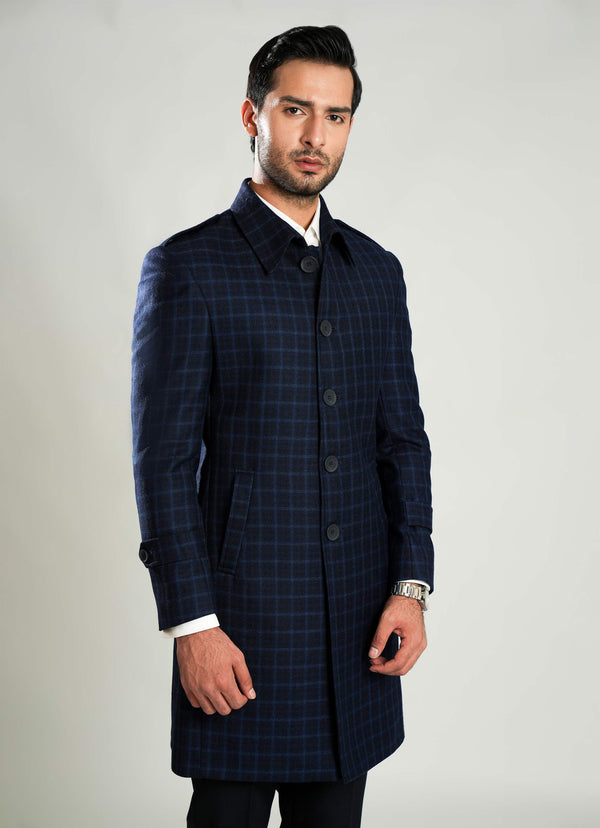 Wool-Rich Worsted Tweed Long Coat