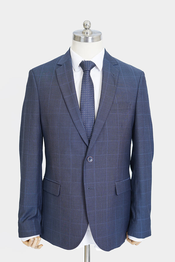 Navy Blue Checks Wool Rich Classic Blazer