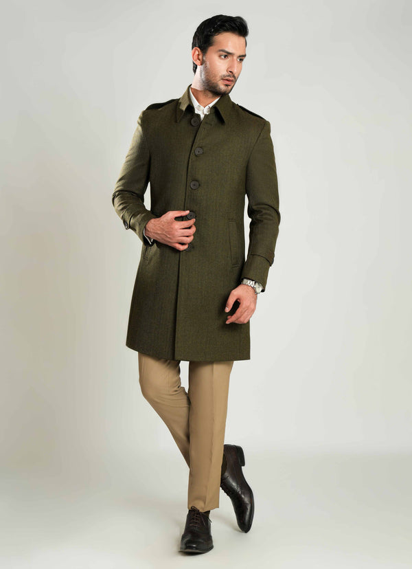Wool-Rich Worsted Tweed Long Coat