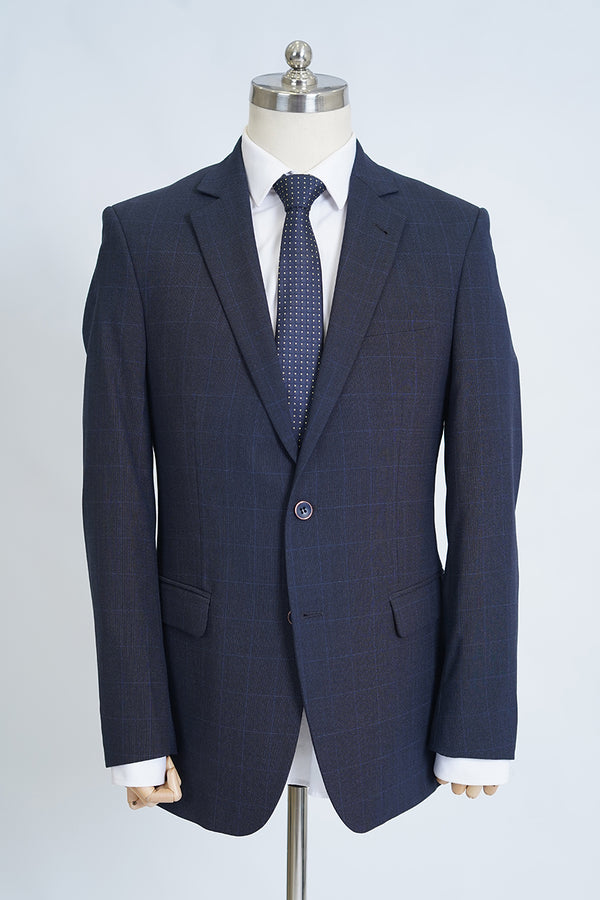 Dark Blue Checks Wool Rich Classic Blazer