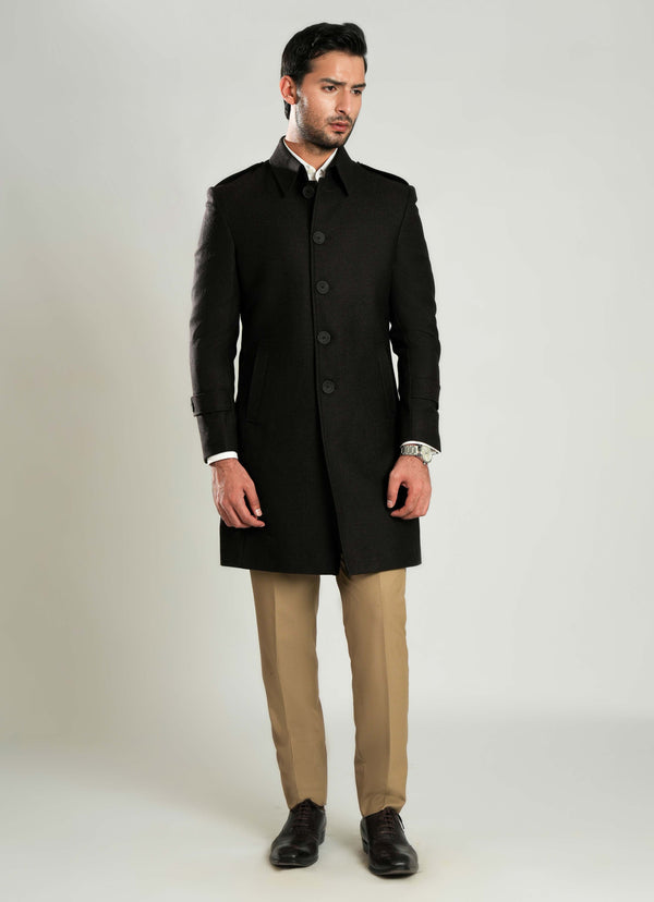 Wool-Rich Worsted Tweed Long Coat