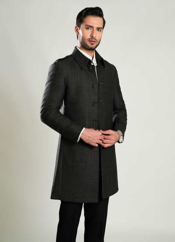 Wool-Rich Worsted Tweed Long Coat