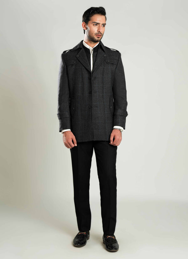 Double Jacket - Worsted Tweed Grey & Black Checks