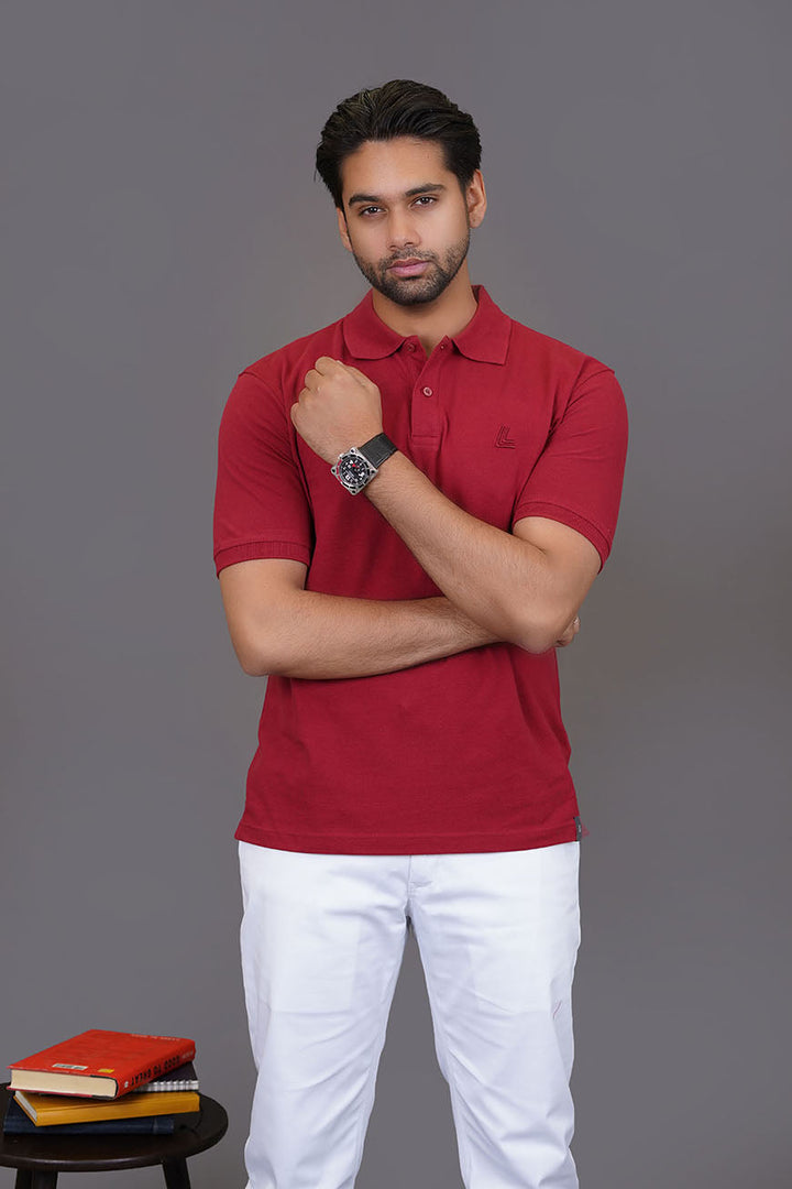 Maroon polo shirt with classic collar - Lawrencepur