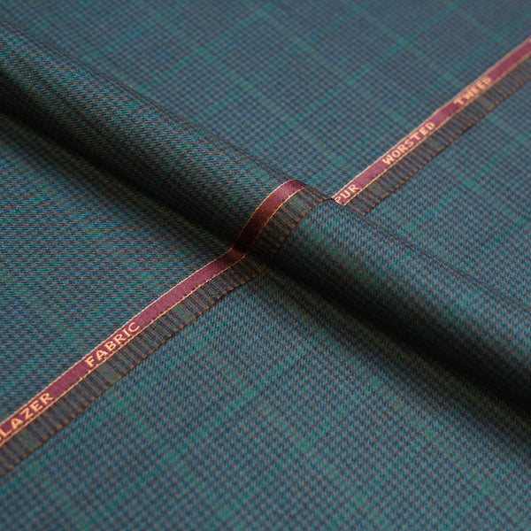 Blue Checks Worsted Tweed Jacketing Fabric