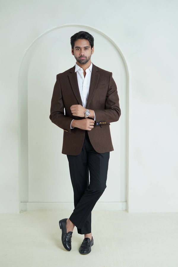 Brown Self Stripes Worsted Tweed Classic Blazer