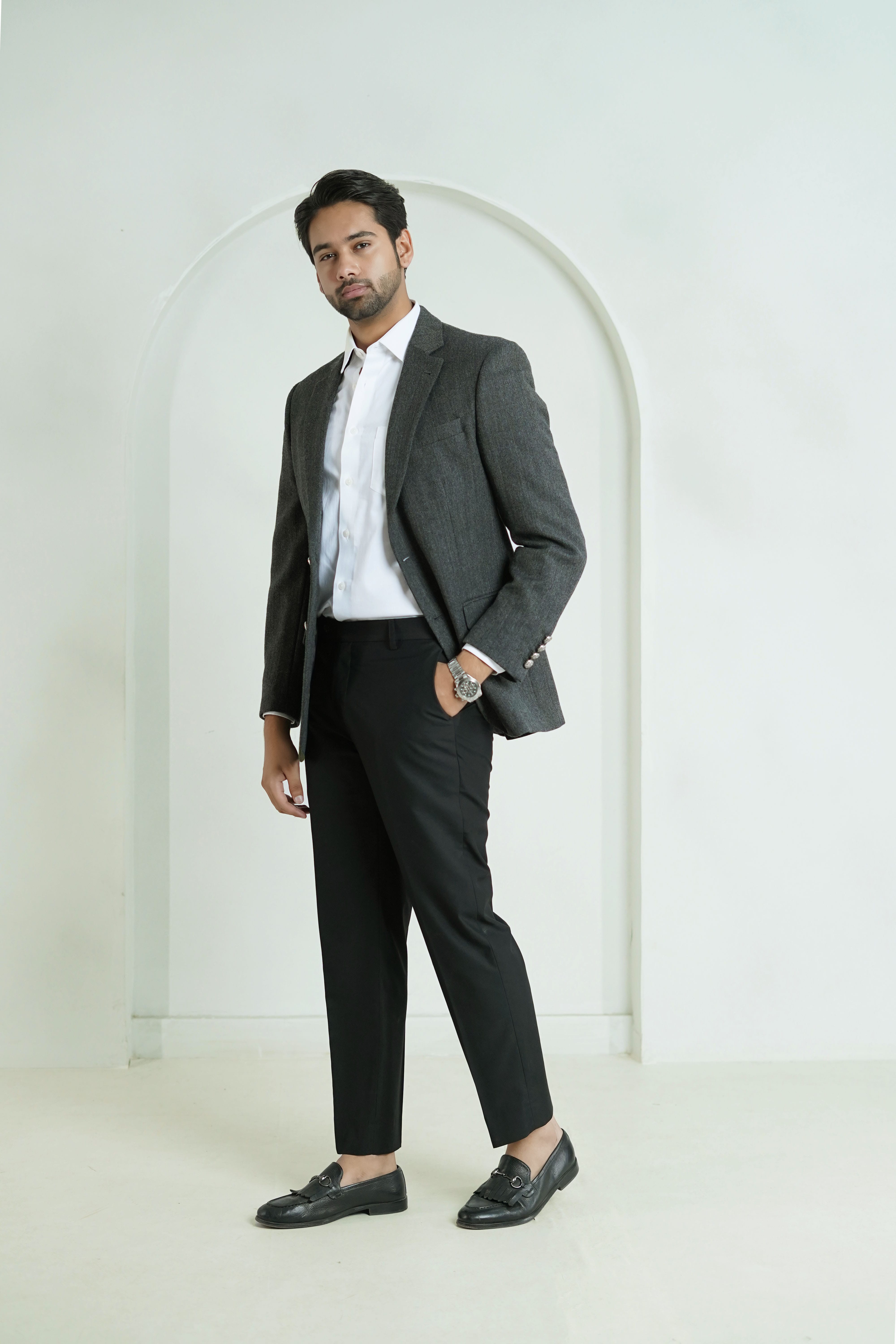 Grey Plain Worsted Tweed Classic Blazer – Lawrencepur