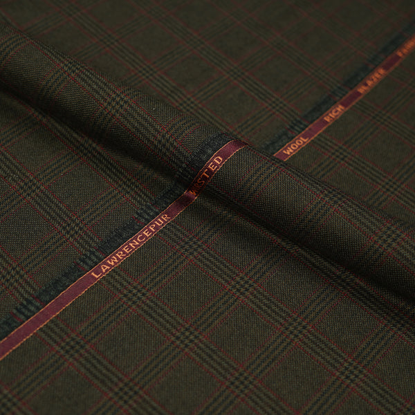 Kombu Green Glen Plaid Checks
 Worsted Tweed Jacketing Fabric