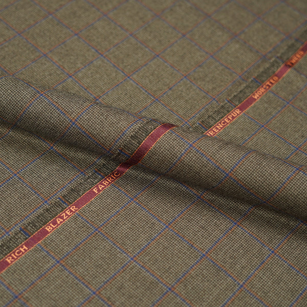 Big Checks Walnut Brown Worsted Tweed Jacketing Fabric