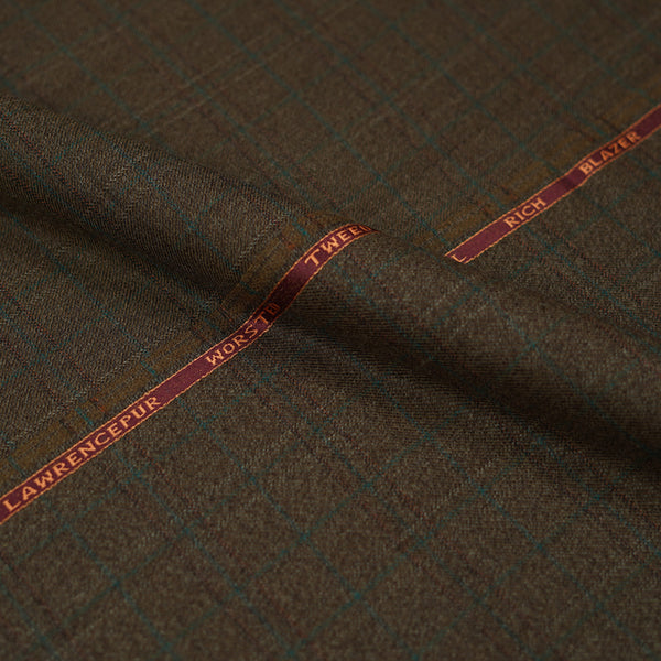 Dark Brown Checks Worsted Tweed Jacketing Fabric