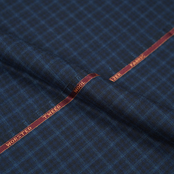 Blue Checks Worsted Tweed Jacketing Fabric