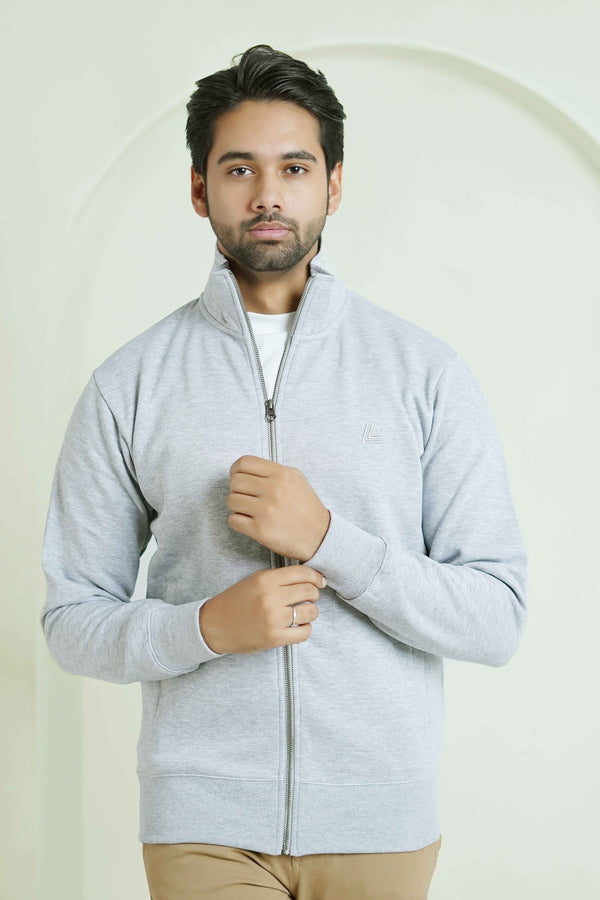 Zipper Mock - Woolen Fleece Grey Heather Plain