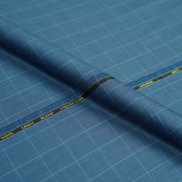 Big Checks Medium Blue Linwool Jacketing Fabric
