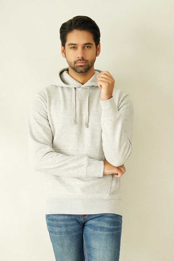 Pull Over Hoodie - Woolen Fleece Grey Heather Plain