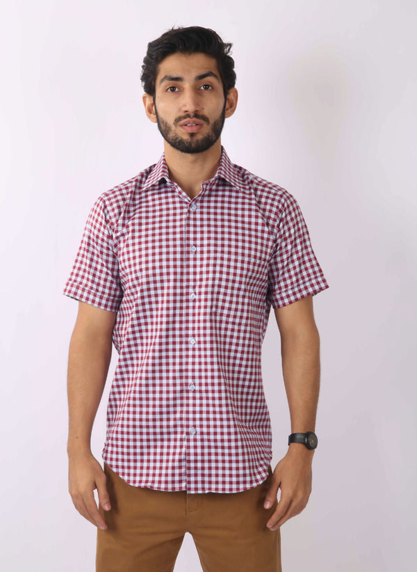 Half Sleeves Shirt - Charlie-I Red Blue Checks