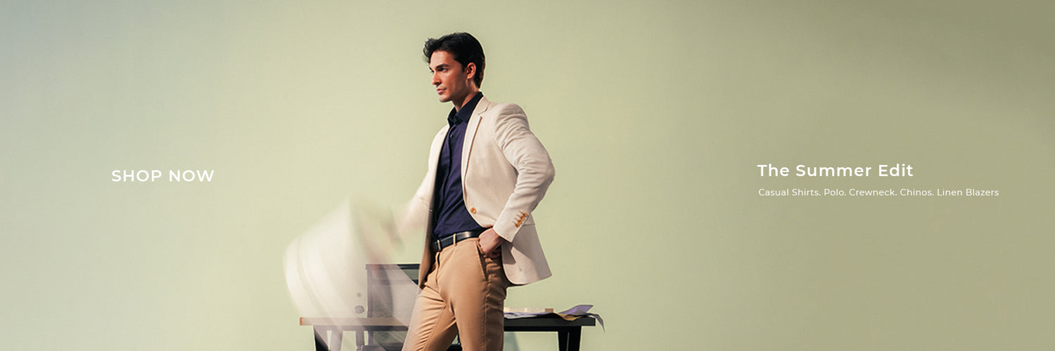 The Summer Edit collection features products like casual shirts, polos, chinos, and linen blazers.