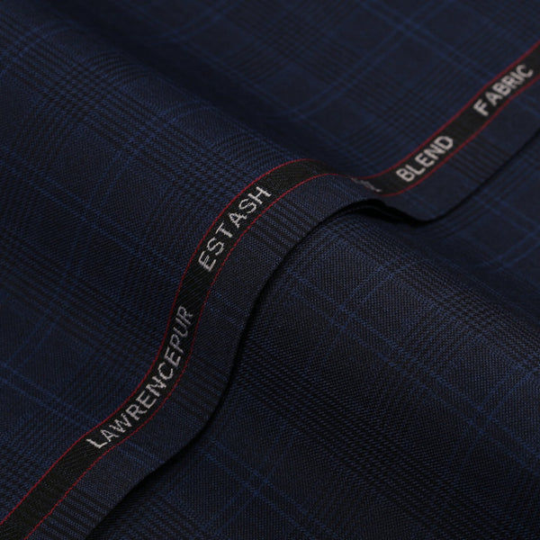 Glen Plaid Checks-Prussian Blue, Wool Blend, Estash Suiting Fabric