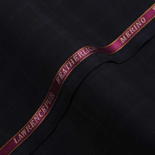 Windowpane Checks-Navy Blue, Wool Blend, Featherlight Suiting Fabric