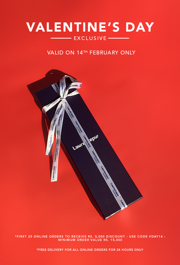 Lawrencepur Valentine’s Day sale banner showing limited-time Rs. 5,000 discount on minimum Rs. 15,000 purchase