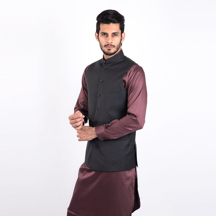 Men's charcoal grey formal waistcoat in plain fabric smart fit-2240-01507-020-0-003