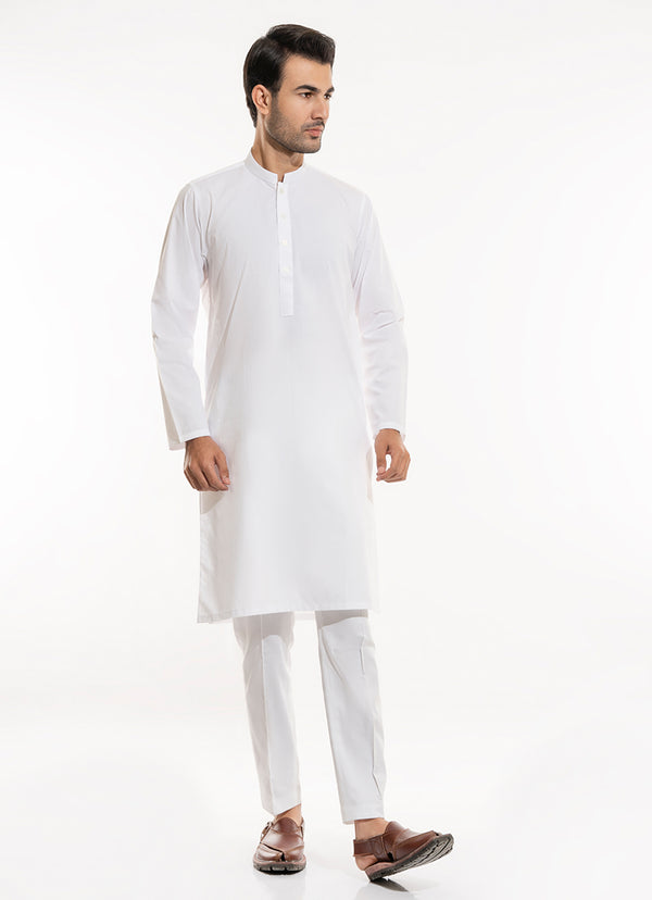 Self Textured-White (Medium Striped Style), 100% Fine Alpha Cotton Kurta