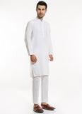 Self Textured-White (Herringbone Style), 100% Fine Alpha Cotton Kurta
