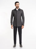 Glen Plaid Checks-Charcoal Grey, Wool Rich Worsted Tweed Double Collar Jacket