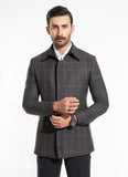 Glen Plaid Checks-Charcoal Grey, Wool Rich Worsted Tweed Double Collar Jacket