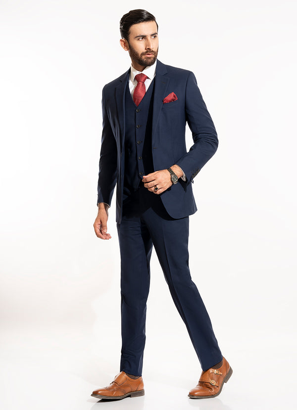 Navy Blue Plain 3-Piece Suit