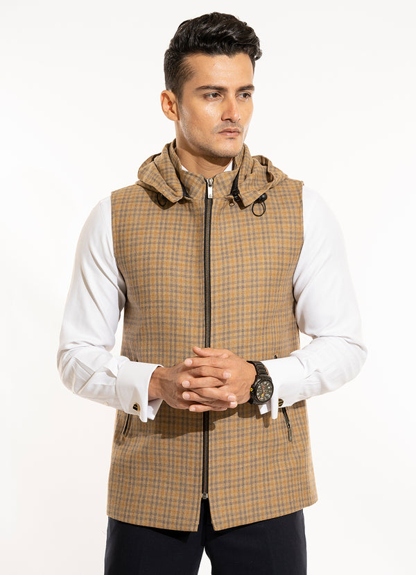 High Neck Hoodies - Worsted Tweed Multi Checks