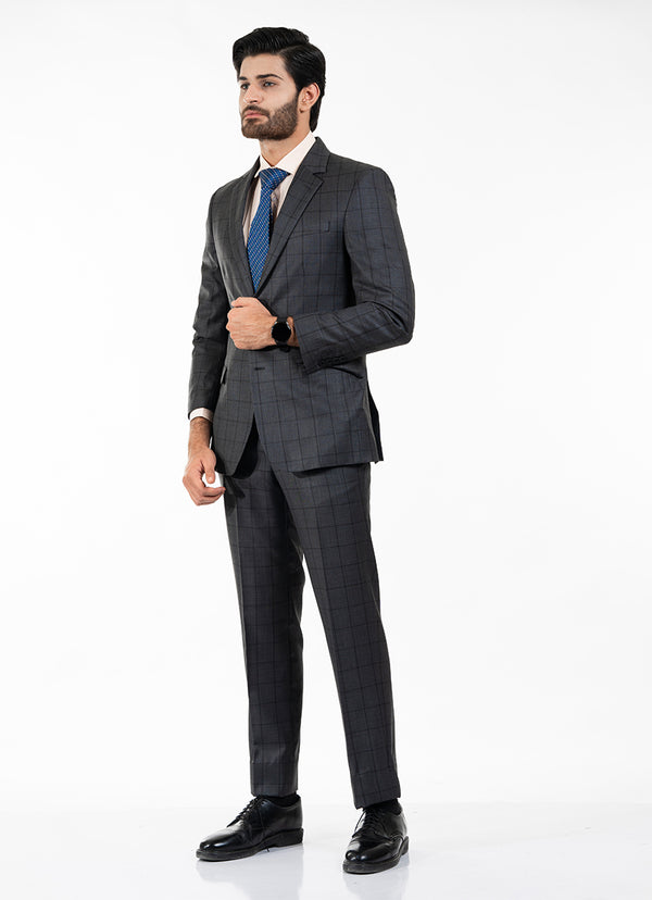 Windowpane Checks-Iron Grey, Wool Rich, Ivory Premium Classic Suits