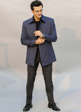 Mini Houndstooth-Bluish Grey, Merino Wool Rich Double Collar Jacket