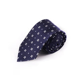 Floral-White and Sky on Navy Blue, Pure Silk Neck Ties