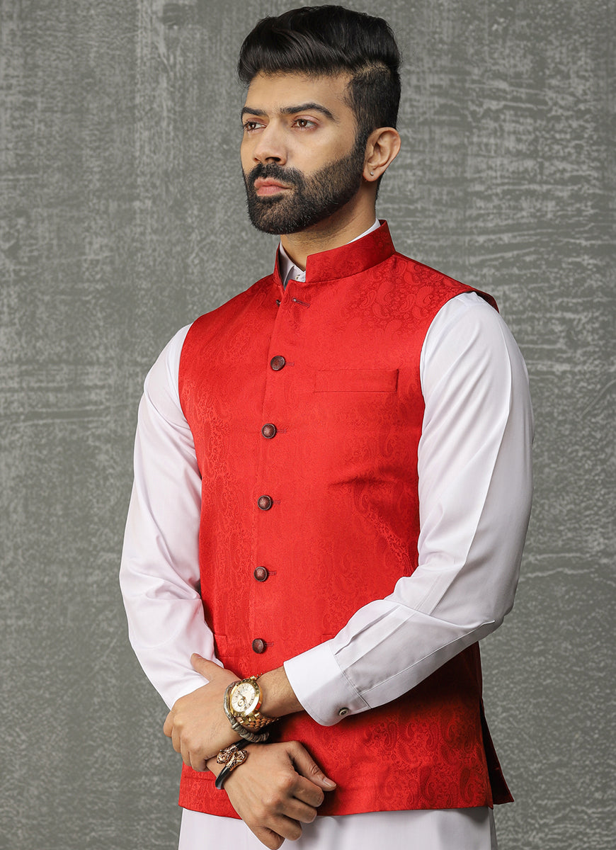 Red on sale waist coat