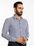 Bengal Stripes-Navy Blue on White Base, 100% Super Fine Cotton Formal Shirt
