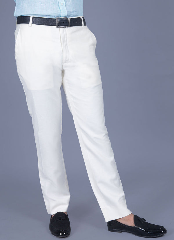 Plain-White, Poly Linen Formal Trouser