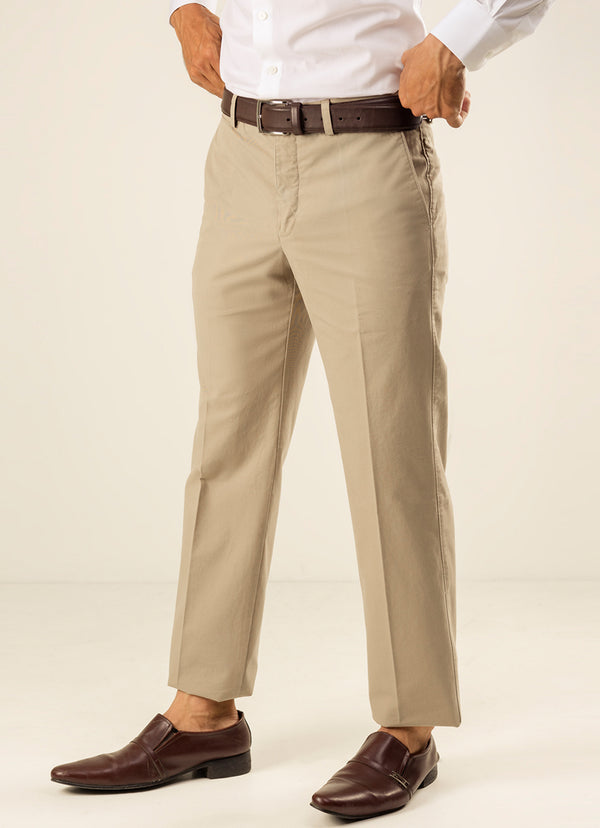 Plain Twill-Light Khaki, Wrinkle Free, 100% Cotton, Semi Formal Trouser