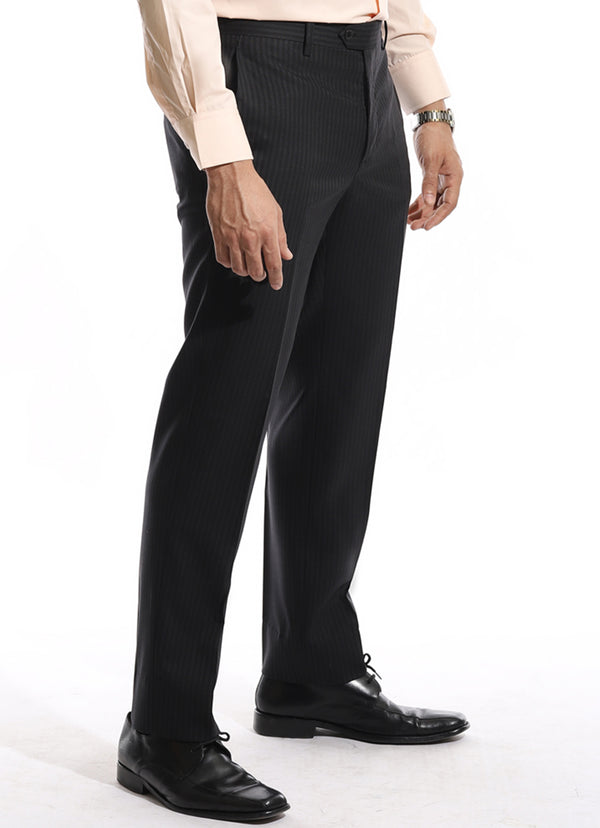 Self Stripes-Black on Charcoal, Merino Wool Rich Formal Trousers