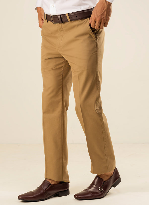 Plain Twill-Camel, Wrinkle Free, 100% Cotton, Semi Formal Trouser