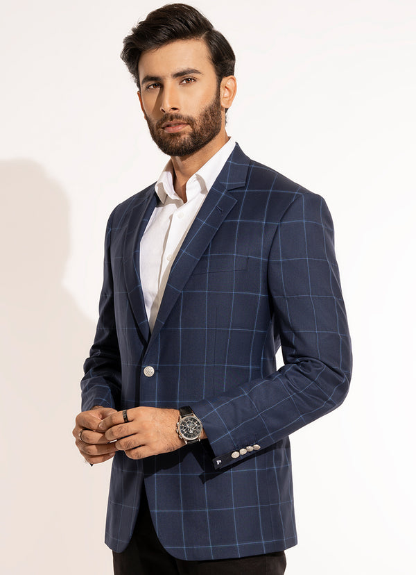 Blue Checks Hi-end Delta Poly Viscose Classic Blazer