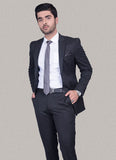 Plain-Charcoal Grey, Wool Blend Stretch Classic Suit
